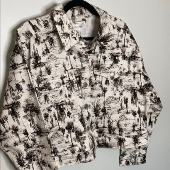 Addition Elle Women All Over Printed Cropped Boyfriend Jean Jacket Plus Size X - Picture 4 of 12